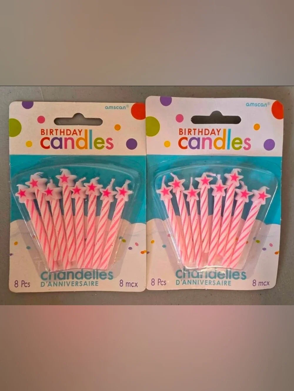 Amscan Pink and White Star Stripe Birthday Candles - 2 Packs (8each)